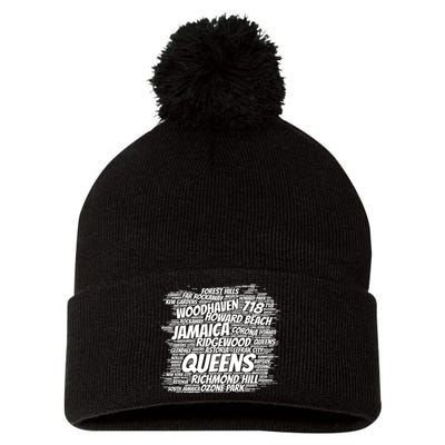 Born Raised In Queens Borough New York City Gift Pom Pom 12in Knit Beanie