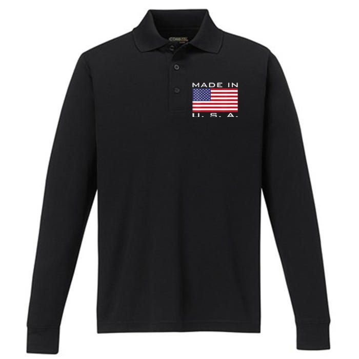 BORN & RAISED IN USA FLAG AMERICAN MADE BRED AMERICA Performance Long Sleeve Polo