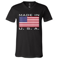 BORN & RAISED IN USA FLAG AMERICAN MADE BRED AMERICA V-Neck T-Shirt