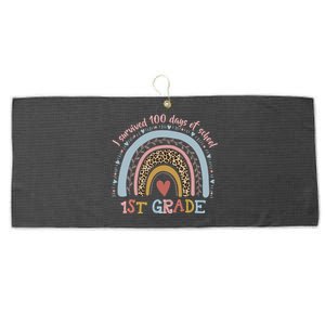 Boho Rainbow I Survived 100 Days Of 1st Grade School Student Funny Gift Large Microfiber Waffle Golf Towel