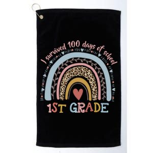 Boho Rainbow I Survived 100 Days Of 1st Grade School Student Funny Gift Platinum Collection Golf Towel