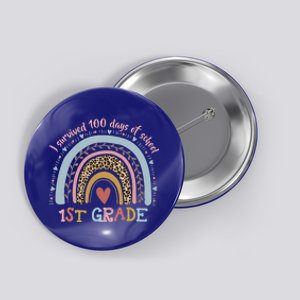 Boho Rainbow I Survived 100 Days Of 1st Grade School Student Funny Gift Button