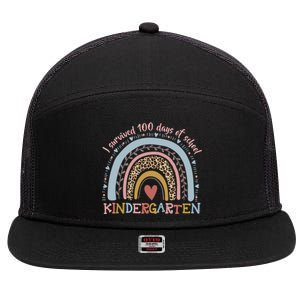 Boho Rainbow I Survived 100 Days Of Kindergarten Student Gift 7 Panel Mesh Trucker Snapback Hat