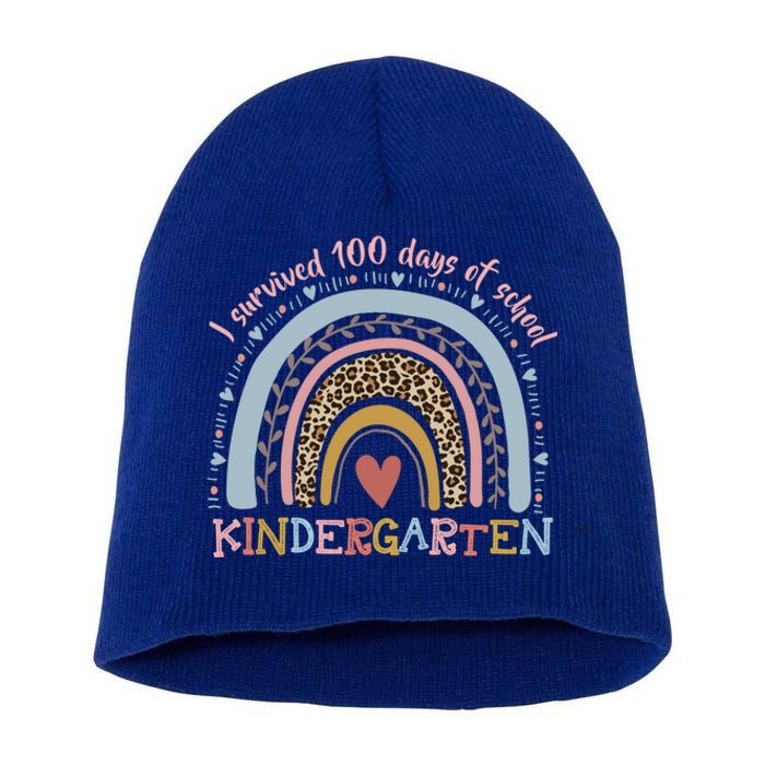 Boho Rainbow I Survived 100 Days Of Kindergarten Student Gift Short Acrylic Beanie