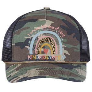 Boho Rainbow I Survived 100 Days Of Kindergarten Student Gift Retro Rope Trucker Hat Cap