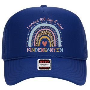 Boho Rainbow I Survived 100 Days Of Kindergarten Student Gift High Crown Mesh Back Trucker Hat