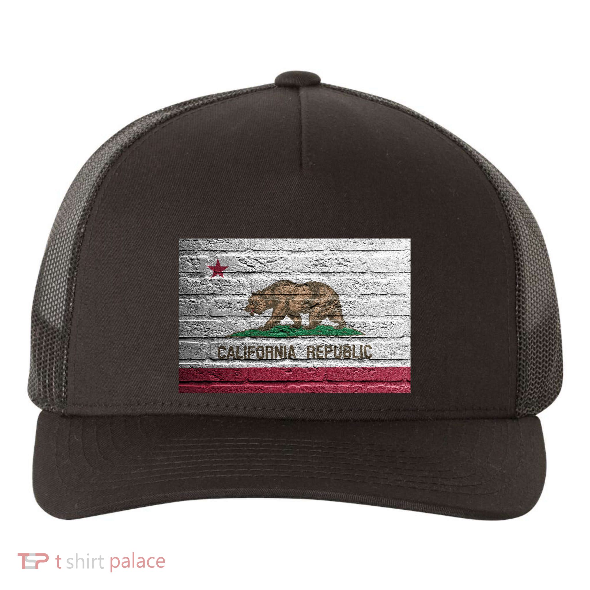 Brick California Republic Bear Flag Yupoong Adult 5-Panel Trucker Hat