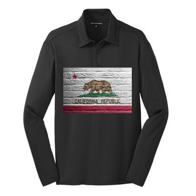 Brick California Republic Bear Flag Silk Touch Performance Long Sleeve Polo