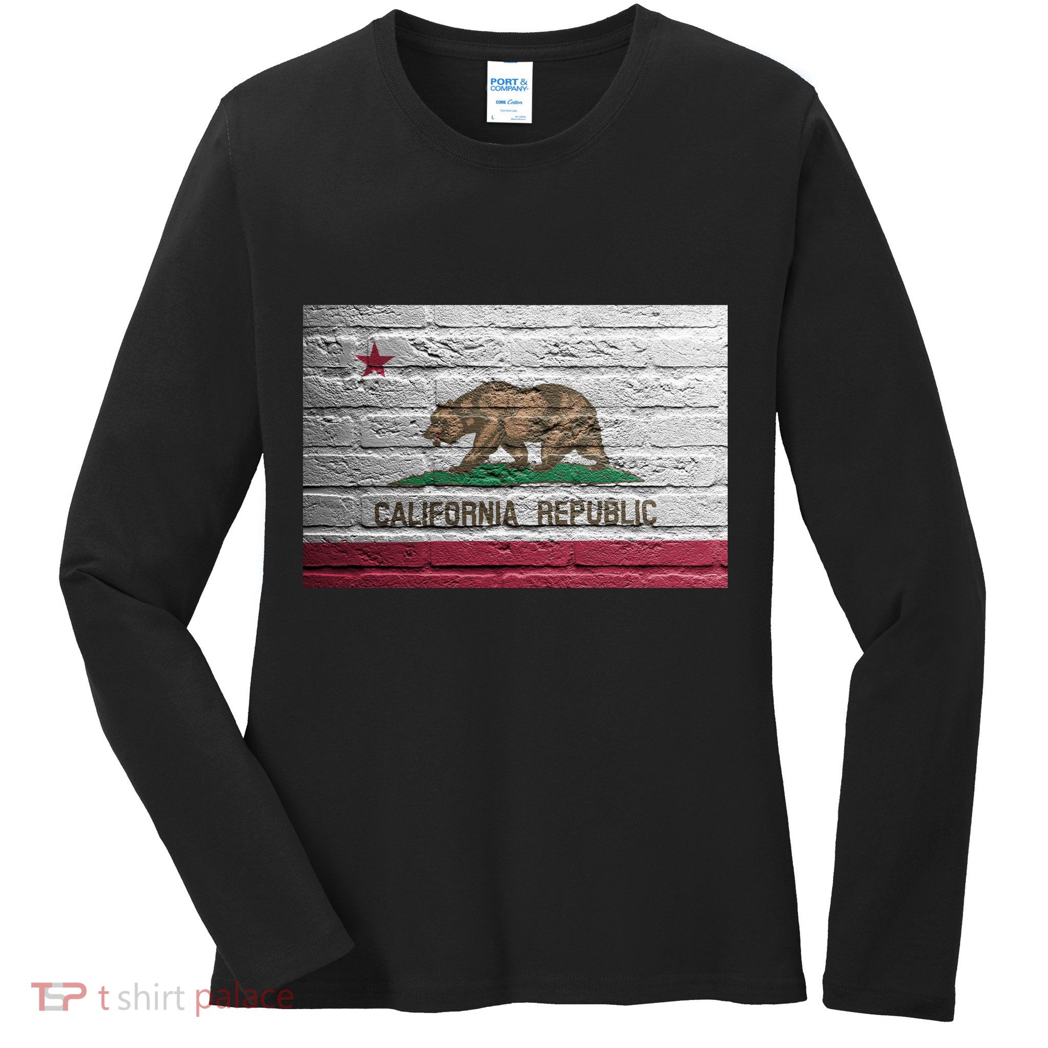 Brick California Republic Bear Flag Ladies Long Sleeve Shirt