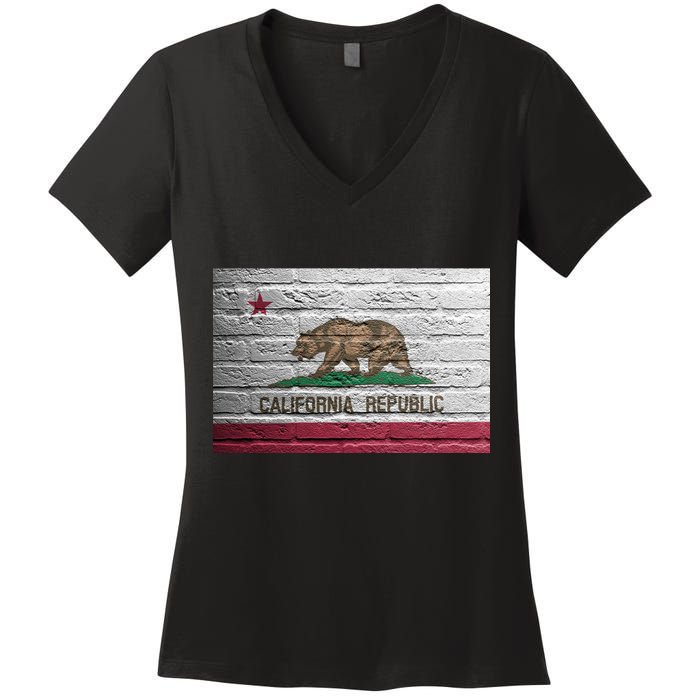 Brick California Republic Bear Flag Women's V-Neck T-Shirt