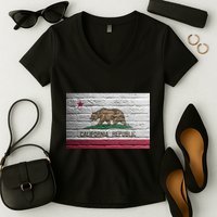 Brick California Republic Bear Flag Women's V-Neck T-Shirt