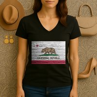 Brick California Republic Bear Flag Women's V-Neck T-Shirt