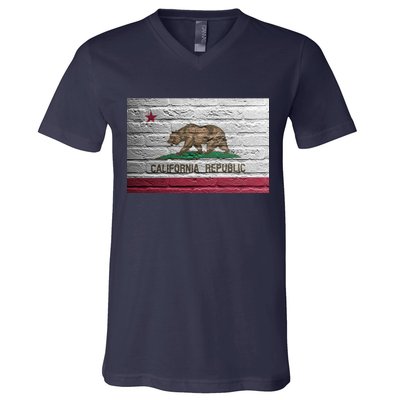 Brick California Republic Bear Flag V-Neck T-Shirt