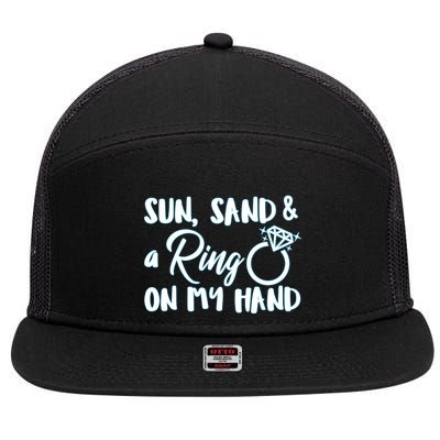 Bride Sun Sand & A Ring On My Hand 7 Panel Mesh Trucker Snapback Hat