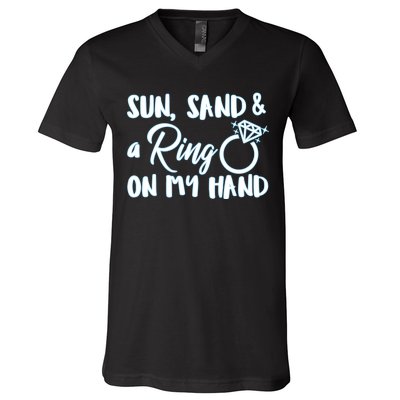 Bride Sun Sand & A Ring On My Hand V-Neck T-Shirt