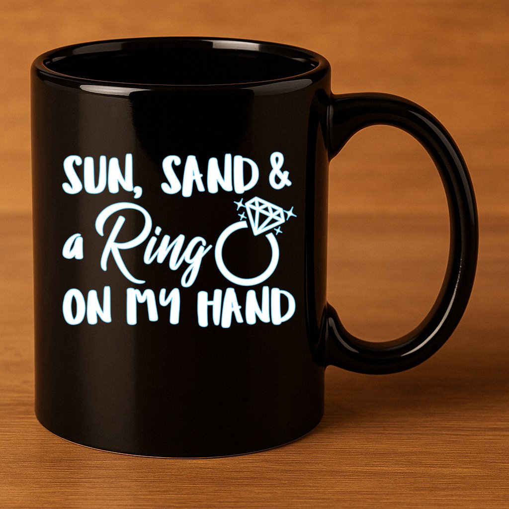 Bride Sun Sand & A Ring On My Hand 11oz C Handle Ceramic Mug
