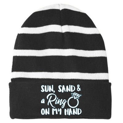 Bride Sun Sand & A Ring On My Hand Striped Beanie with Solid Band