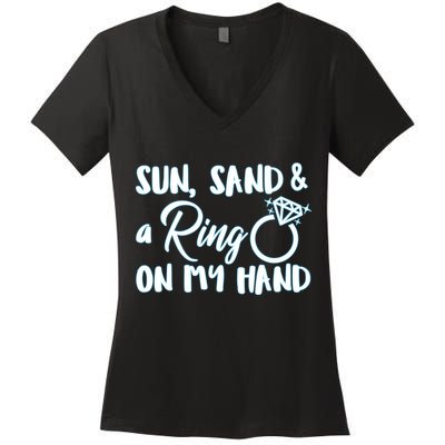 Bride Sun Sand & A Ring On My Hand Women's V-Neck T-Shirt