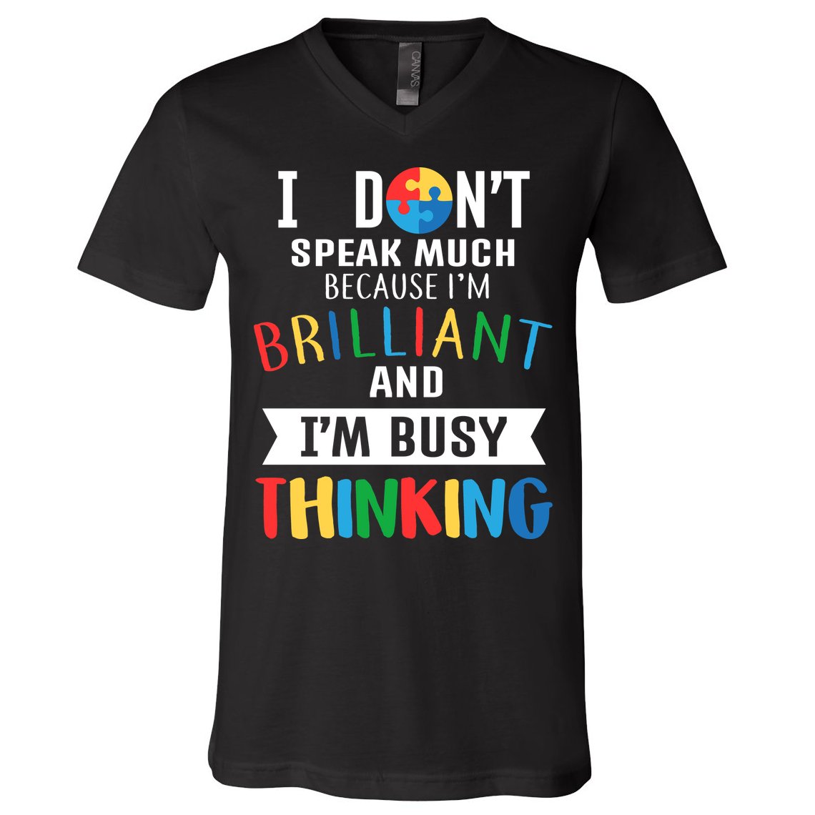 Brilliant And Busy Thinking Autism Awareness V-Neck T-Shirt