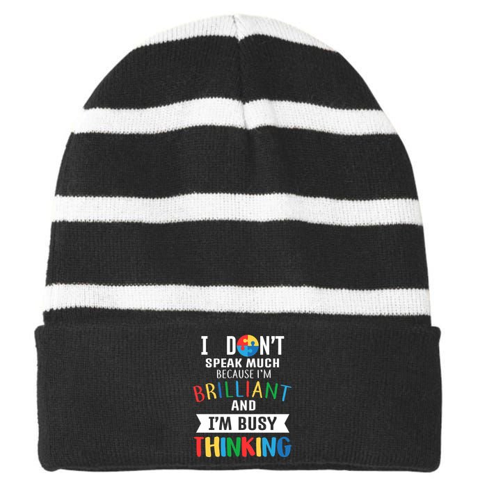 Brilliant And Busy Thinking Autism Awareness Striped Beanie with Solid Band