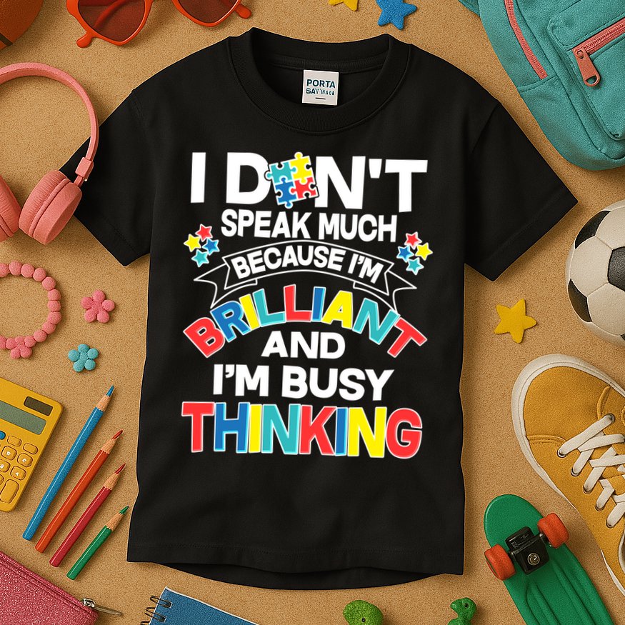 Brilliant Busy Thinking Autism Awareness Quote Kids T-Shirt