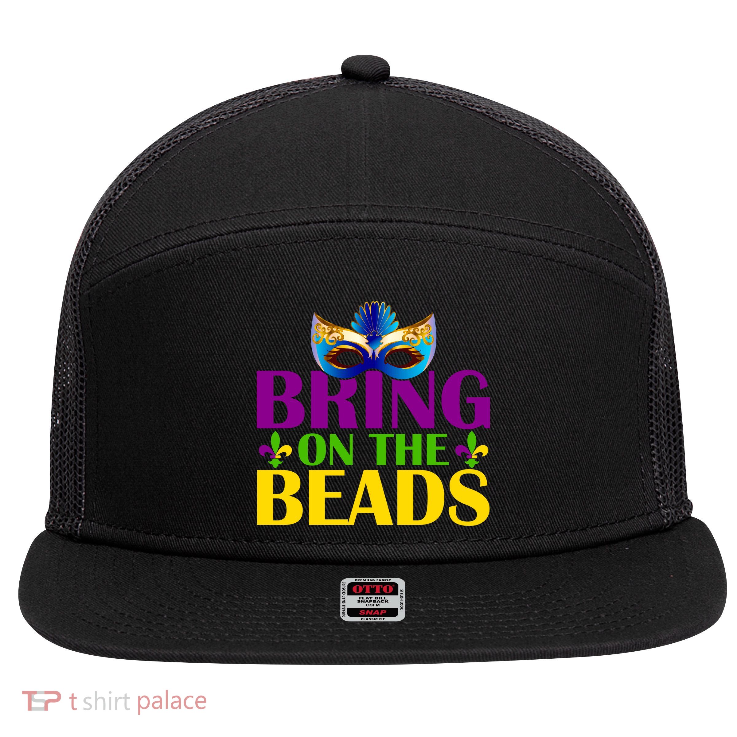 Bring On The Beads Mardi Gras 7 Panel Mesh Trucker Snapback Hat