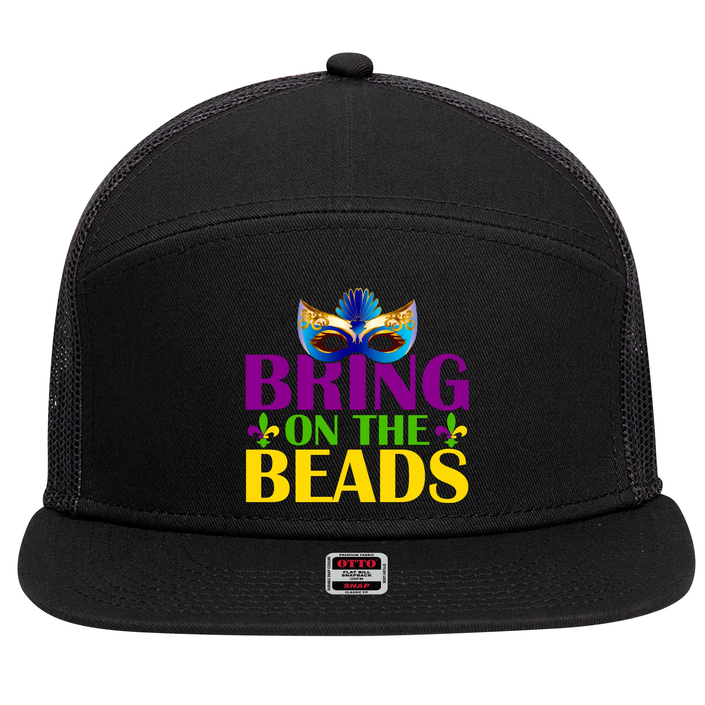 Bring On The Beads Mardi Gras 7 Panel Mesh Trucker Snapback Hat