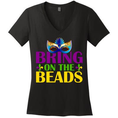 Bring On The Beads Mardi Gras Women's V-Neck T-Shirt