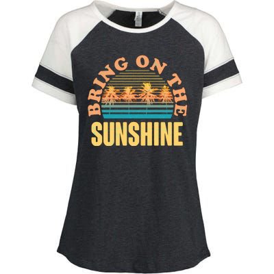 Bring On The Sunshine Tropical Palm Trees Enza Ladies Jersey Colorblock Tee