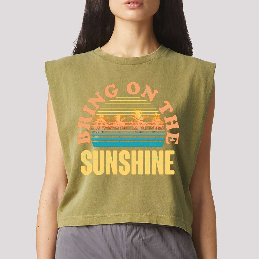 Bring On The Sunshine Tropical Palm Trees Garment-Dyed Women's Muscle Tee