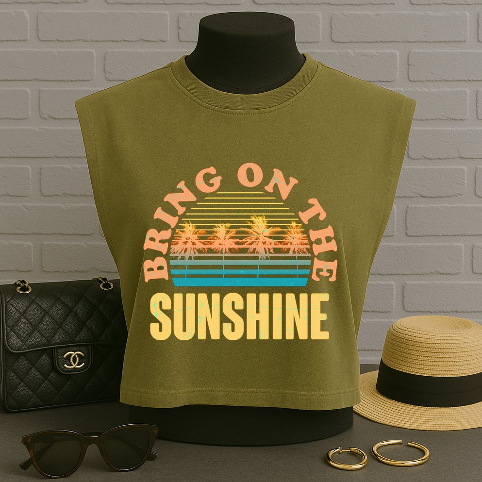 Bring On The Sunshine Tropical Palm Trees Garment-Dyed Women's Muscle Tee