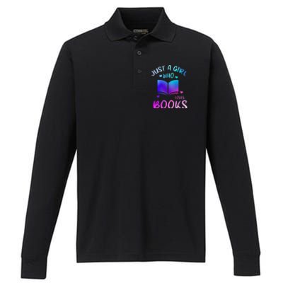 Bookaholic Reading Just a who loves books Performance Long Sleeve Polo