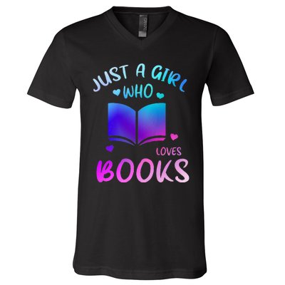 Bookaholic Reading Just a who loves books V-Neck T-Shirt