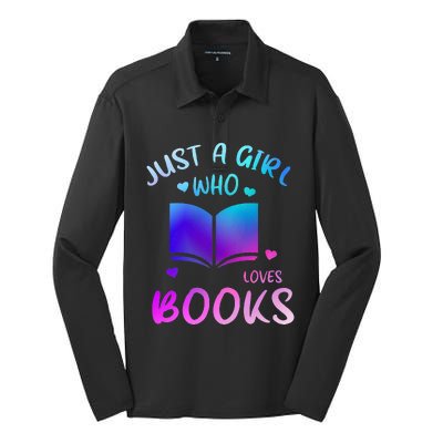 Bookaholic Reading Just a who loves books Silk Touch Performance Long Sleeve Polo