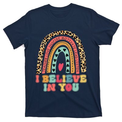 Believe Retro Leopard Rainbow Test Day Teacher Students T-Shirt