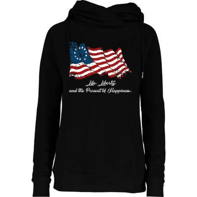 Betsy Ross Life Liberty And The Pursuit Of Happiness Womens Funnel Neck Pullover Hood