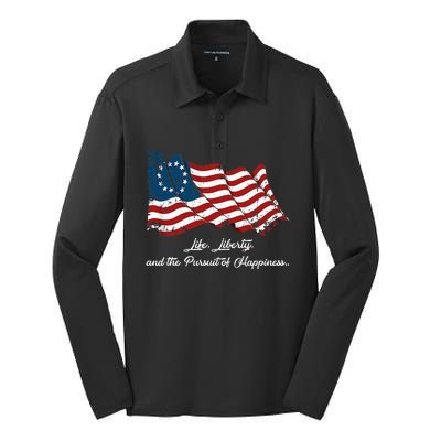 Betsy Ross Life Liberty And The Pursuit Of Happiness Silk Touch Performance Long Sleeve Polo