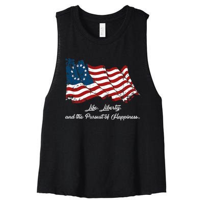 Betsy Ross Life Liberty And The Pursuit Of Happiness Women's Racerback Cropped Tank