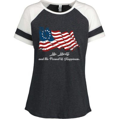 Betsy Ross Life Liberty And The Pursuit Of Happiness Enza Ladies Jersey Colorblock Tee