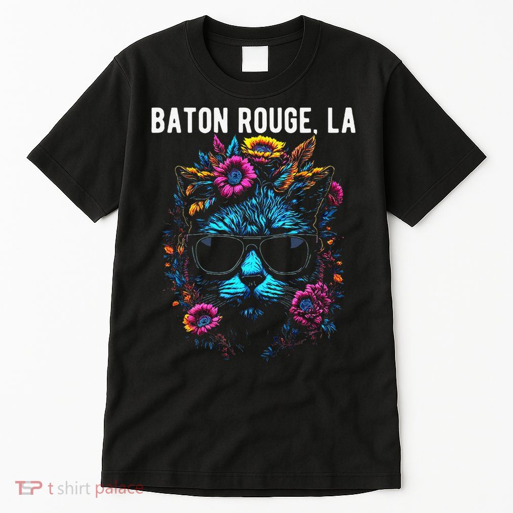Baton Rouge LA Cat Wearing Sunglasses and Flowers Design Tall T-Shirt