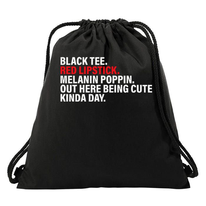 Black Red Lipstick Melanin Poppin Out Here Being Cute Drawstring Bag