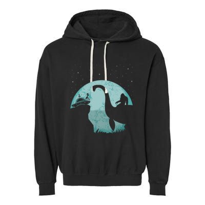 Bigfoot Riding Loch Ness Monster Sasquatch Ufo Abduction Garment-Dyed Fleece Hoodie