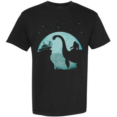 Bigfoot Riding Loch Ness Monster Sasquatch Ufo Abduction Garment-Dyed Heavyweight T-Shirt