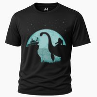Bigfoot Riding Loch Ness Monster Sasquatch Ufo Abduction Cooling Performance Crew T-Shirt