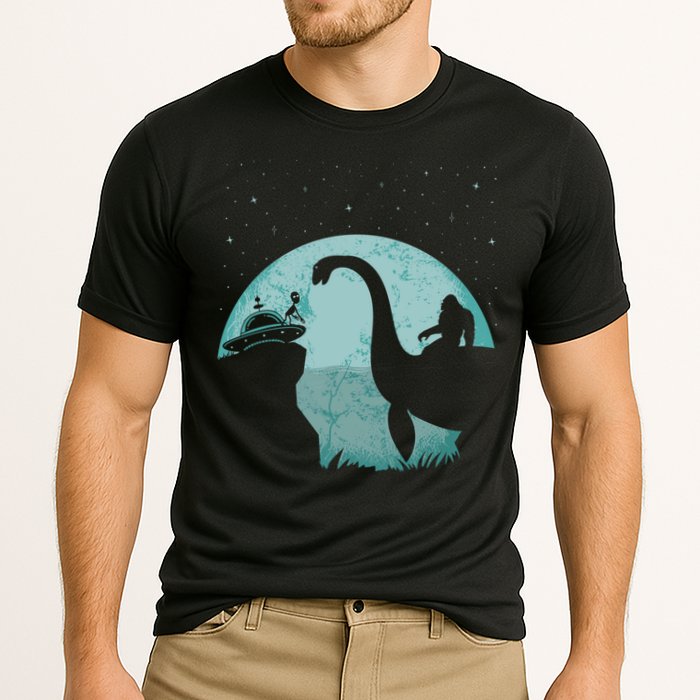 Bigfoot Riding Loch Ness Monster Sasquatch Ufo Abduction Cooling Performance Crew T-Shirt