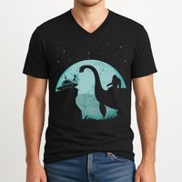 Bigfoot Riding Loch Ness Monster Sasquatch Ufo Abduction V-Neck T-Shirt