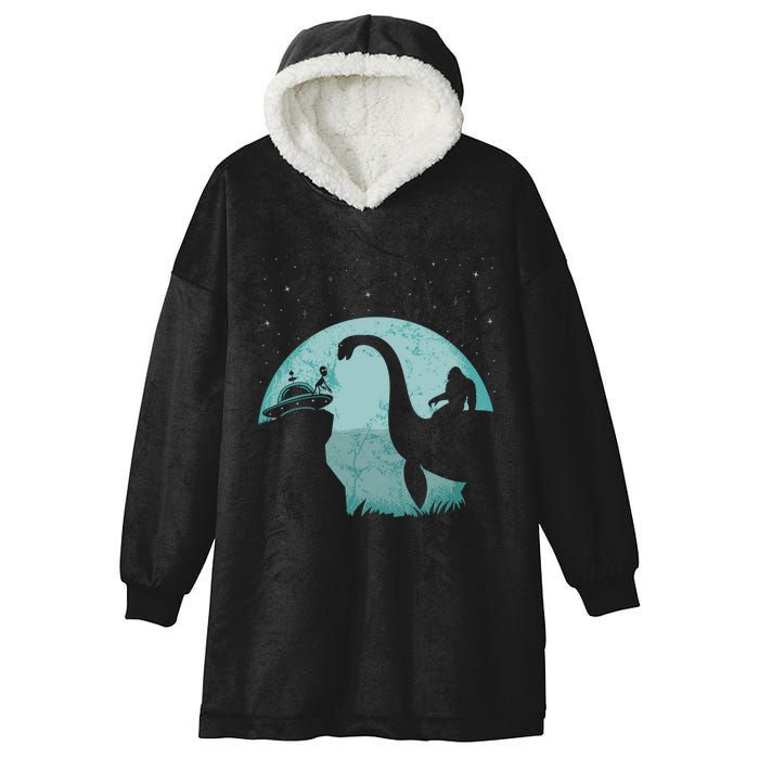 Bigfoot Riding Loch Ness Monster Sasquatch Ufo Abduction Hooded Wearable Blanket