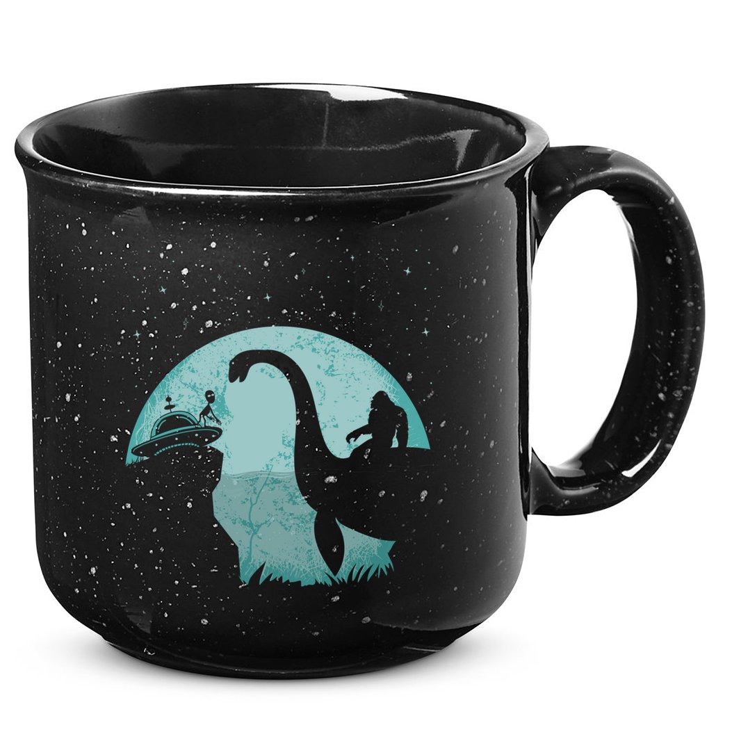 Bigfoot Riding Loch Ness Monster Sasquatch Ufo Abduction 15oz Campfire Ceramic Mug
