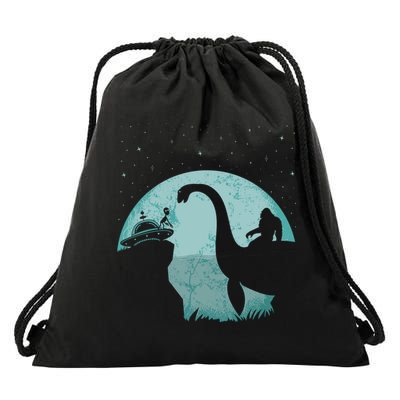 Bigfoot Riding Loch Ness Monster Sasquatch Ufo Abduction Drawstring Bag