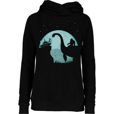 Bigfoot Riding Loch Ness Monster Sasquatch Ufo Abduction Womens Funnel Neck Pullover Hood